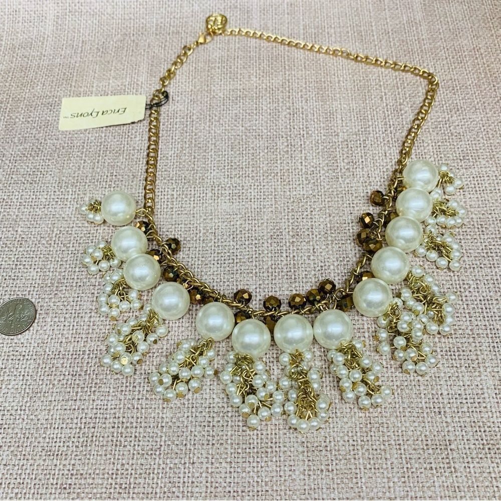 Erika Lyons Gold Pearl Statement Necklace‎